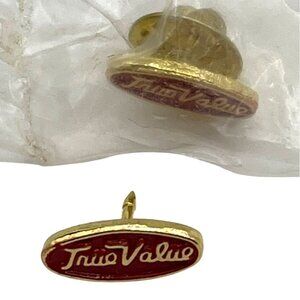 (2) True Value Vintage Employee Lapel Pin Red & Gold Oval Shape Collectible A355